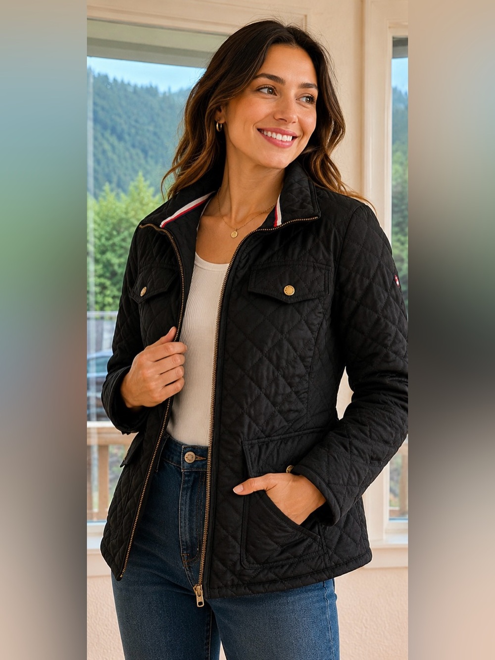 Tommy Hilfiger Black Quilted Utility Jacket with Gold Hardware - Picture 3 of 7